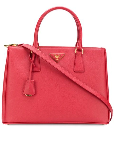 Prada Galleria Medium Textured-leather Tote In Red