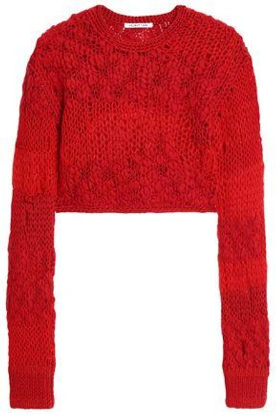 Helmut Lang Woman Cropped Open-knit Wool-blend Sweater Red