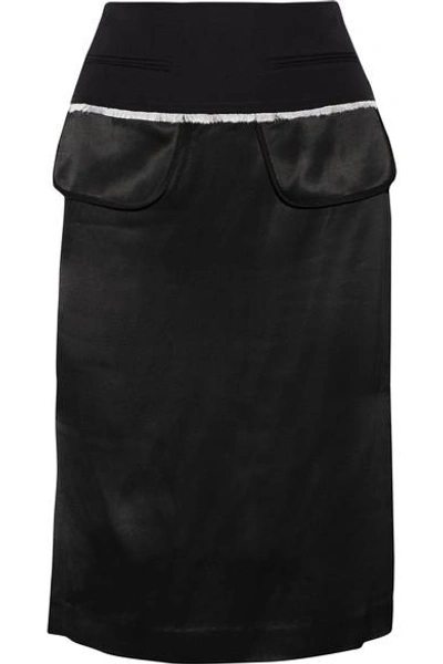 Dkny Woman Wool Twill-trimmed Satin Pencil Skirt Navy In Black