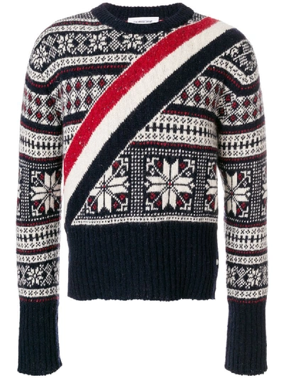 Thom Browne Striped Fair Isle Wool And Mohair-blend Sweater In Blue
