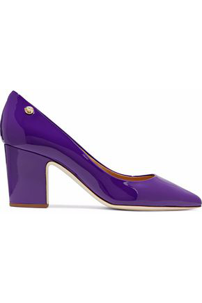 purple block heel shoes