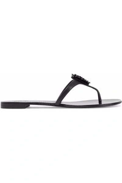 Giuseppe Zanotti Woman Bead-embellished Leather Sandals Black