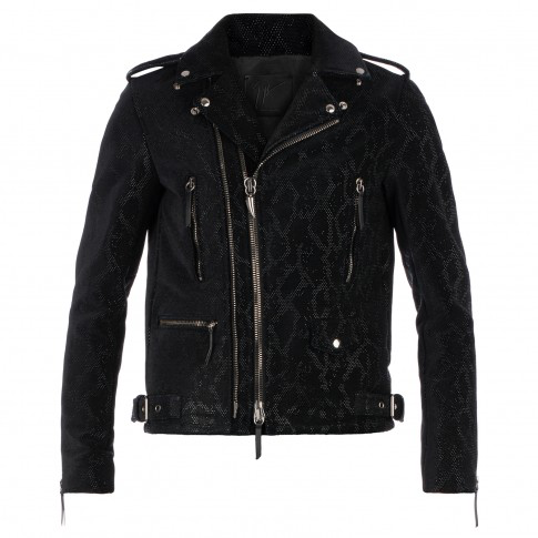 Giuseppe Zanotti - Python-embossed Leather Biker Jacket Kian In Black |  ModeSens