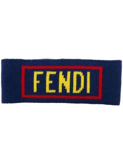 Fendi Logo Vocabulary Knit Headband In Blue