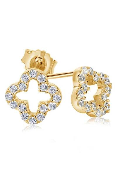 Suzy Levian Sterling Sterling Cz Clover Stud Earrings In Yellow