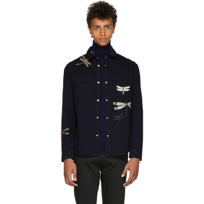 Valentino Blue Dragon Fly Shirt Jacket In D51 Blue