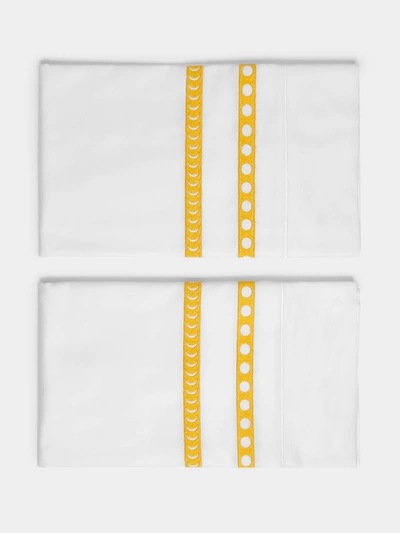 Loretta Caponi Moon Embroidered Cotton Pillowcases In White