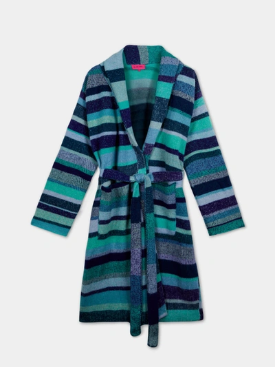 The Elder Statesman Striped Cashmere Dressing Gown (small) In Blue