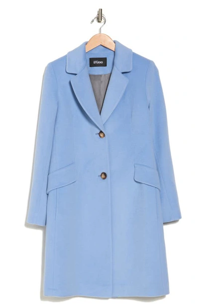 Fleurette Notch Collar Wool Blend Coat In Sky