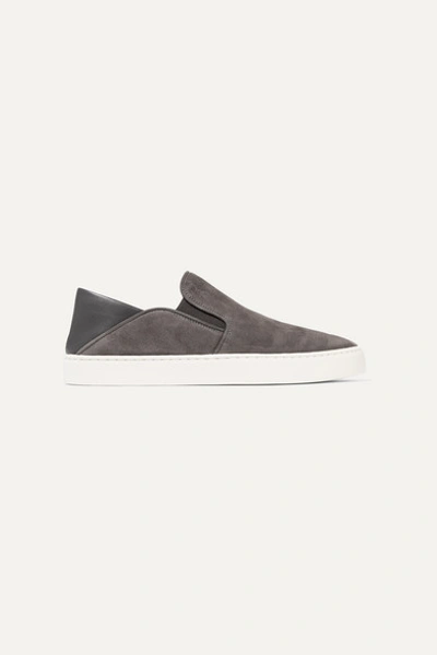 Vince Garvey Suede Slip-on Sneakers W/ Fold-down Back In Dark Gray