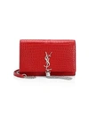 Saint Laurent Stamped Croc Kate Wallet-on-chain In Rouge
