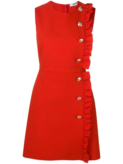Msgm Ruffle Button-trim Mini Dress In Red