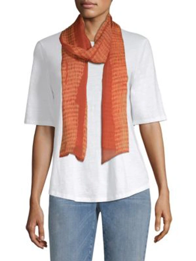 Eileen Fisher Woodgrain Shibori Silk Scarf In Orange Pekoe