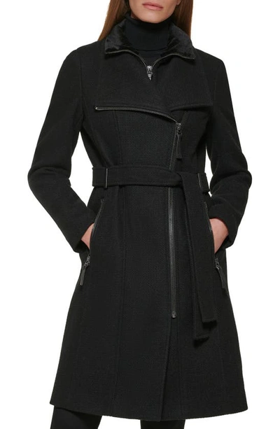 Calvin Klein Wool Blend Bib Coat In Black Twill