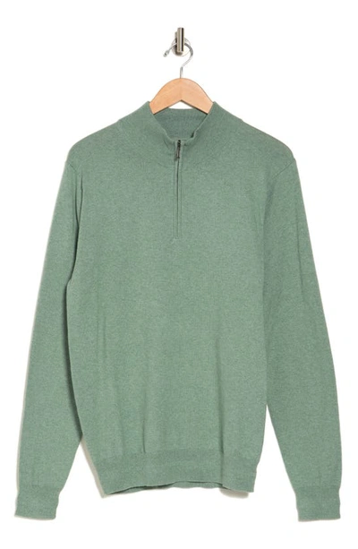 14th & Union 14th And Union Cotton Cashmere Quarter Zip Trim Fit Sweater In Green Iceberg