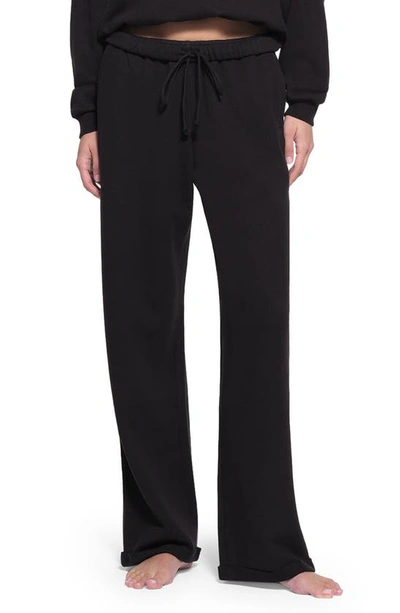 Skims Cotton Blend Fleece Straight Leg Sweatpants In Onyx