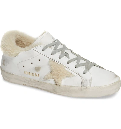 Golden Goose Superstar Leather Platform Low-top Sneakers With Fur In White