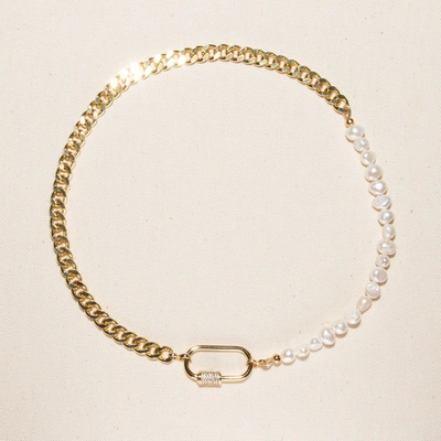 Joey Baby Vanessa Pearl Cuban Chain Necklace In Gold