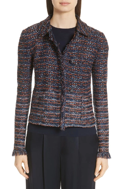 St John Ombre Ribbon Knit Fringe Jacket In Multi