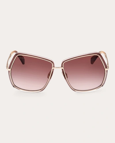 Max Mara Women's Shiny Rose Gold & Brown Gradient Geometric Sunglasses In Brown/rose Gold
