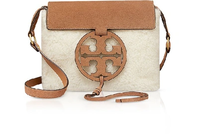 Tory Burch Festival Brown Shearling And Leather Miller Crossbody Bag In Natural