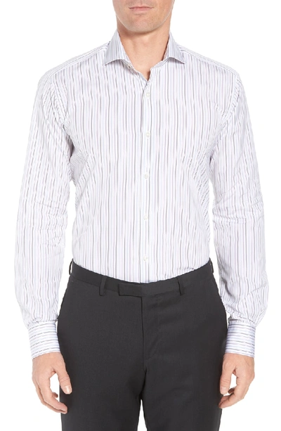 Ike Behar Regular Fit Stripe Dress Shirt In White/ Blue/ Purple