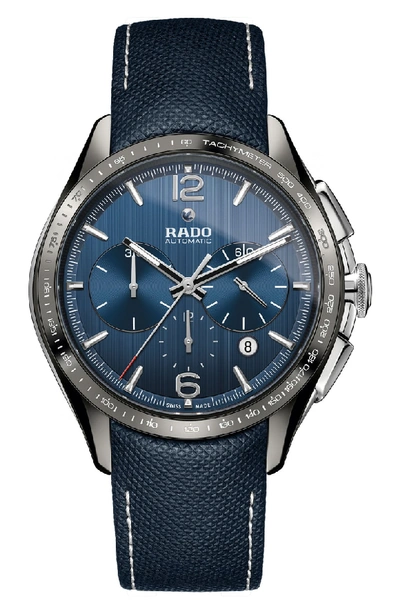 Rado Hyperchrome Automatic Chronograph Textile Strap Watch, 45mm In Blue/ Gunmetal