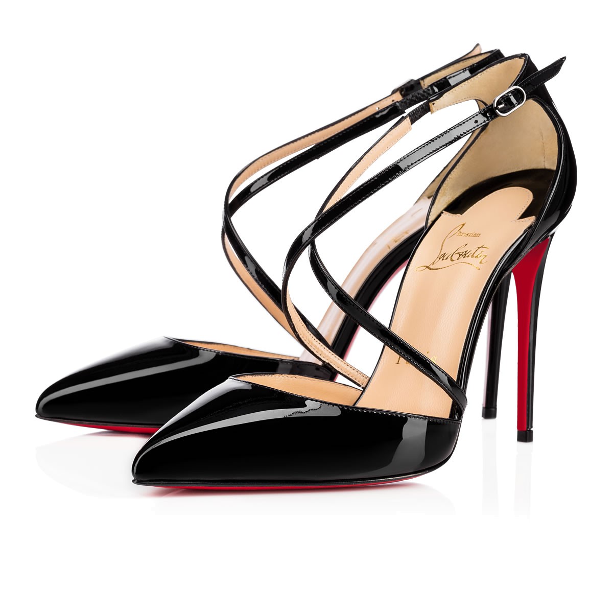 Christian Louboutin Cross Blake 100 Black Patent Leather - Women Shoes ...
