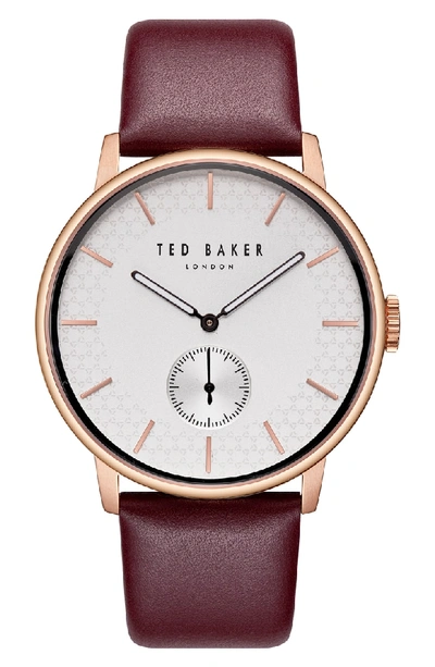 Ted Baker Graham Multifunction Leather Strap Watch, 40mm In Silver/ Brown