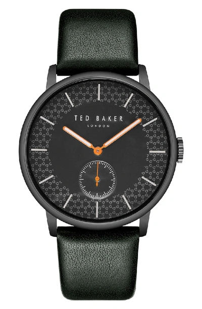 Ted Baker James Leather Strap Watch, 42mm In Black/ Dark Green