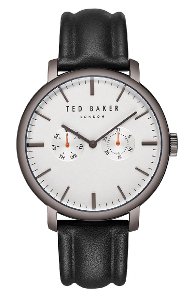 Ted Baker Trent Leather Strap Watch, 43mm In White/ Grey