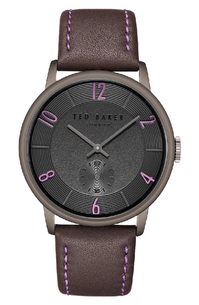 Ted Baker Daniel Leather Strap Watch, 42mm In Grey/ Brown