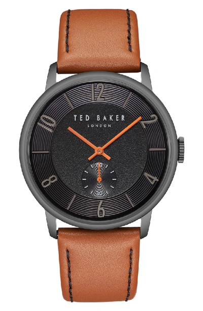 Ted Baker Daniel Leather Strap Watch, 42mm In Black/ Light Brown