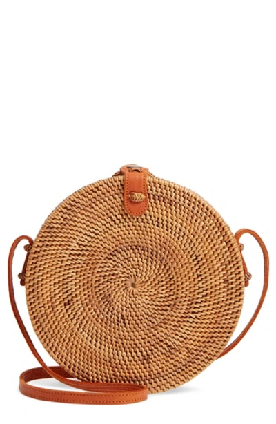 Street Level Woven Rattan Circle Basket Crossbody - Brown In Tan