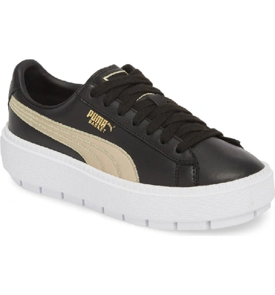 Puma Women's Trace Varsity Leather Lace Up Platform Sneakers In  Black
