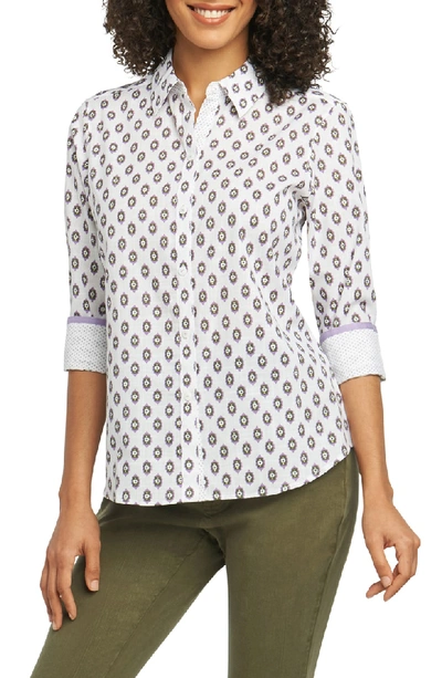 Foxcroft Ava Ikat Dot Wrinkle-free Shirt In Multi