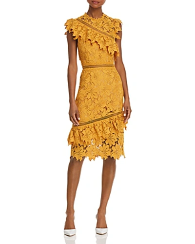 Saylor Asymmetric Lace Dress In Mustard