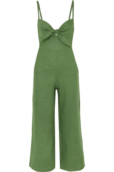 Faithfull The Brand Presley Cropped Tie-front Linen Jumpsuit In Dark Green