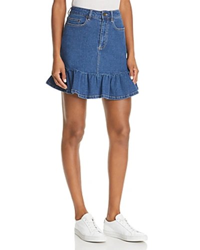 The Fifth Label Frequency Ruffled Denim Mini Skirt In Classic Blue