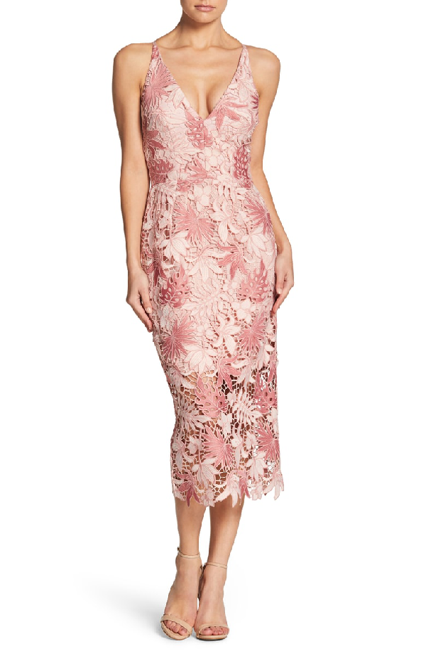 dress the population aurora lace tea length dress