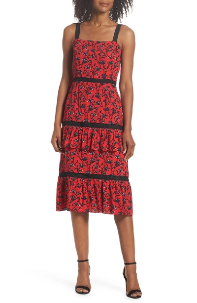 Adelyn Rae Isabel Tiered Ruffle Midi Dress In Red-black