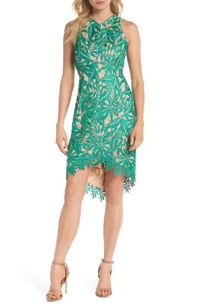 Adelyn Rae Neve High/low Lace Sheath Dress In Ivy-nude