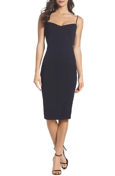 Katie May Fitted Drape Back Crepe Dress In Navy