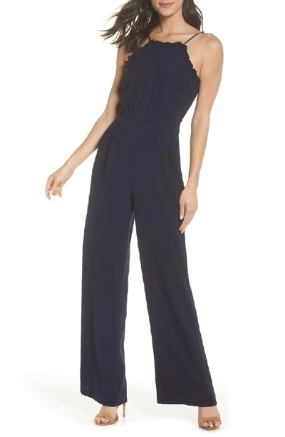 Adelyn Rae Apron Style Jumpsuit In Navy