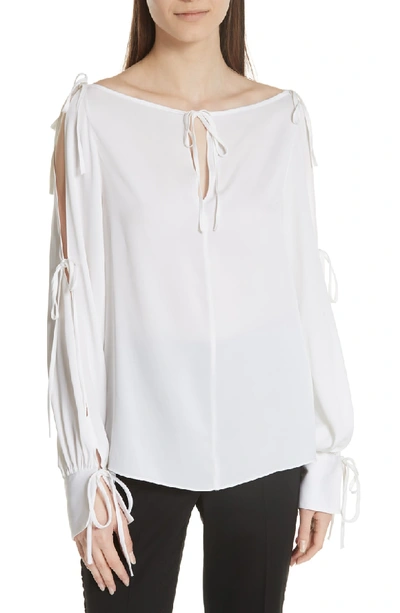 Milly Connie Stretch Cold Shoulder Silk Top In White