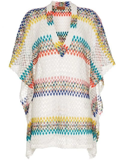 Missoni White Striped Fine-knit Kaftan In Multicoloured