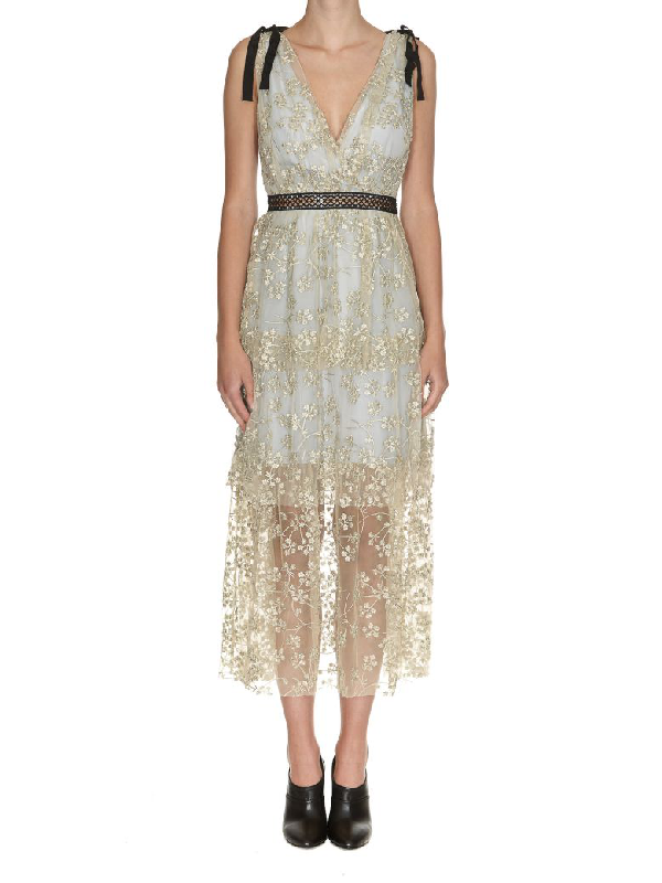 self portrait ivory embroidered midi dress