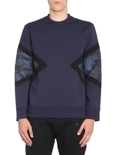 Neil Barrett Sweatshirt With Modernist Camo Detail In Blu