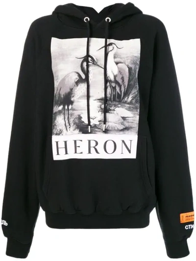 Heron Preston B&w Herons Sweatshirt Hoodie In Black