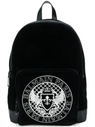 Balmain Velour Cotton Backpack In Black